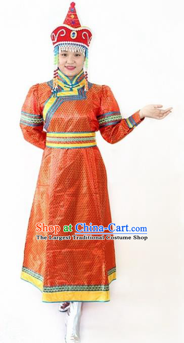 Traditional Chinese Mongol Nationality Dance Red Dress Mongolian Ethnic Stage Show Costume for Women