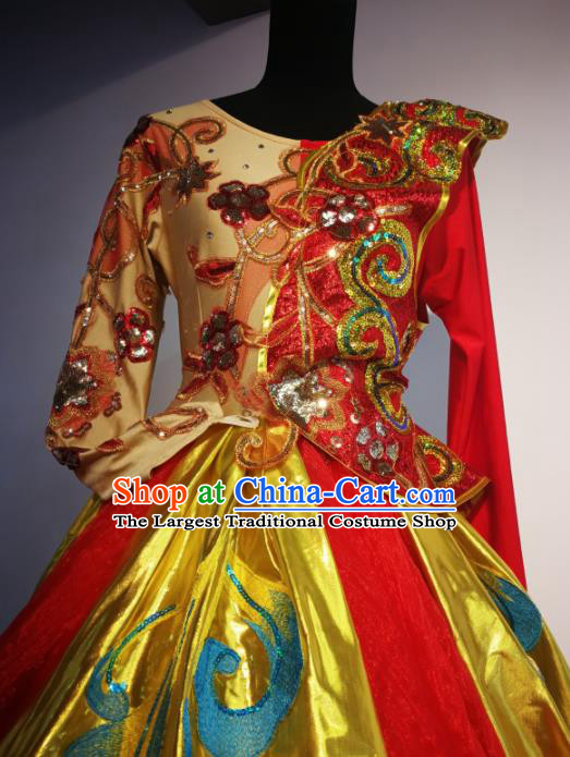 Traditional Chinese Spring Festival Gala Dance Golden Dress Opening Dance Stage Show Costume for Women