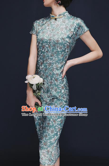 Chinese Traditional Tang Suit Green Long Cheongsam National Costume Qipao Dress for Women