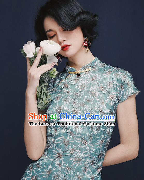 Chinese Traditional Tang Suit Green Long Cheongsam National Costume Qipao Dress for Women