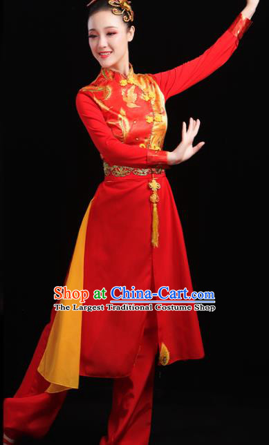 Chinese Traditional Folk Dance Red Outfits Drum Dance Classical Dance Yangko Costume for Women