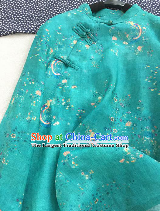 Chinese Traditional Tang Suit Green Ramie Blouse National Upper Outer Garment Costume for Women