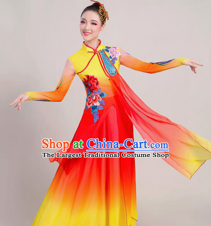 Chinese Traditional Umbrella Dance Stage Show Red Dress Classical Dance Fan Dance Costume for Women