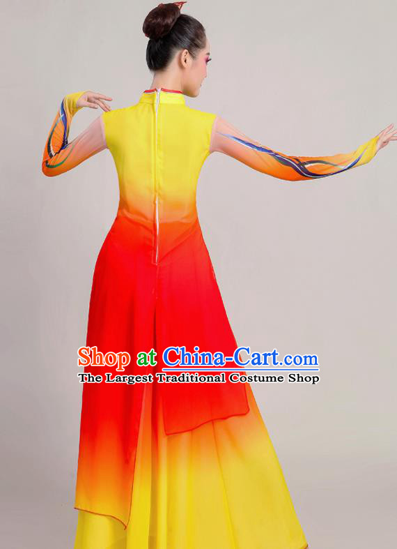 Chinese Traditional Umbrella Dance Stage Show Red Dress Classical Dance Fan Dance Costume for Women