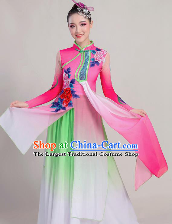 Chinese Traditional Umbrella Dance Stage Show Pink Dress Classical Dance Fan Dance Costume for Women