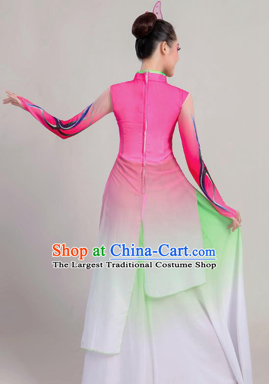 Chinese Traditional Umbrella Dance Stage Show Pink Dress Classical Dance Fan Dance Costume for Women
