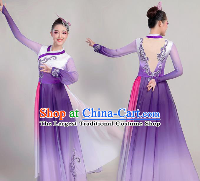 Chinese Traditional Umbrella Dance Purple Dress Classical Dance Fan Dance Costume for Women