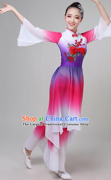 Chinese Traditional Folk Dance Yangko Rosy Outfits Fan Dance Classical Dance Costume for Women