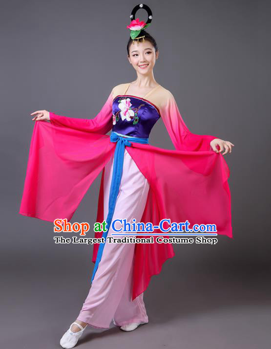 Chinese Traditional Umbrella Dance Rosy Dress Classical Dance Fan Dance Costume for Women