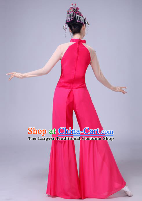 Chinese Traditional Umbrella Dance Rosy Dress Beijing Opera Classical Dance Fan Dance Costume for Women