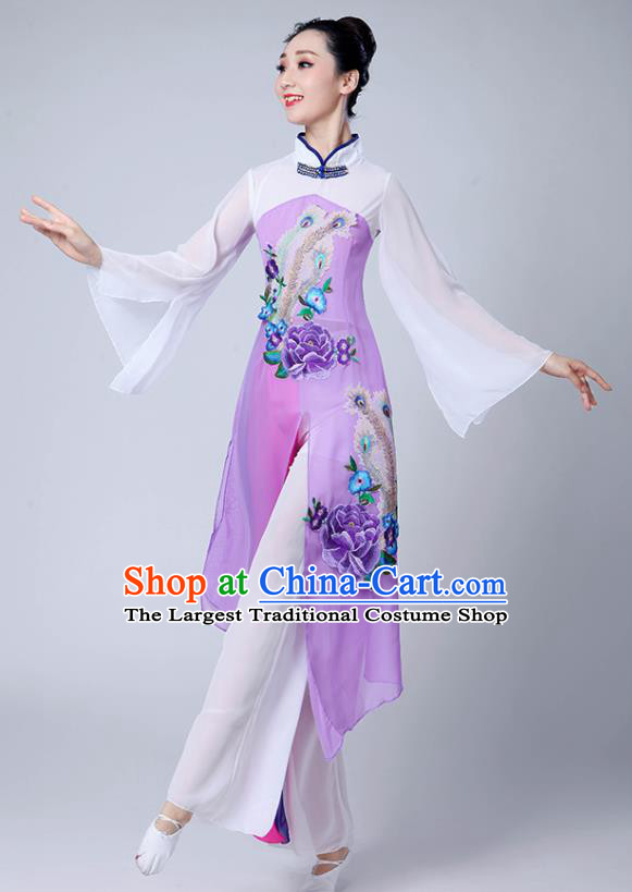 Chinese Traditional Umbrella Dance Stage Show Purple Dress Classical Dance Fan Dance Costume for Women