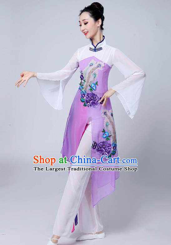 Chinese Traditional Umbrella Dance Stage Show Purple Dress Classical Dance Fan Dance Costume for Women