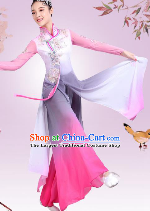 Chinese Traditional Umbrella Dance Pink Dress Classical Dance Fan Dance Costume for Women