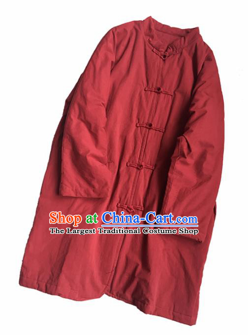 Chinese Traditional Tang Suit Red Cotton Wadded Jacket National Upper Outer Garment Costume for Women