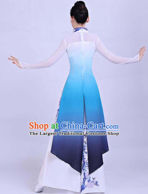 Chinese Traditional Umbrella Dance Blue Dress Classical Dance Round Fan Dance Costume for Women