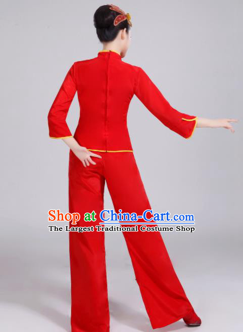 Chinese Traditional Folk Dance Yangko Red Outfits Fan Dance Group Dance Costume for Women