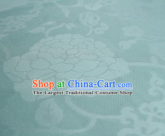 Traditional Chinese Classical Hibiscus Peony Pattern Design Light Green Silk Fabric Ancient Hanfu Dress Silk Cloth