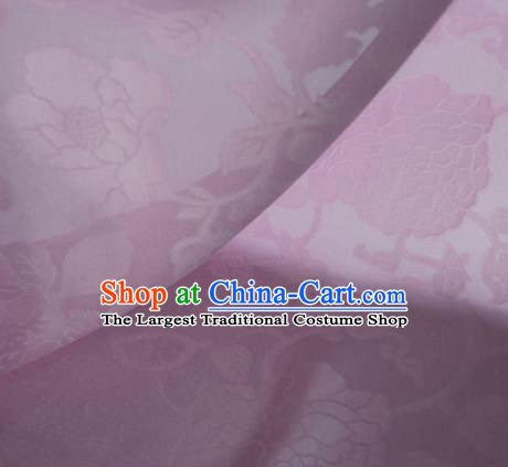 Traditional Chinese Classical Hibiscus Peony Pattern Design Lilac Silk Fabric Ancient Hanfu Dress Silk Cloth