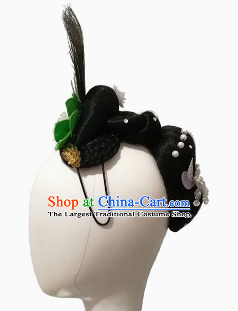 Traditional Chinese Classical Dance Southeast the Peacock Flies Hair Accessories Fan Dance Wig Chignon Headdress for Women