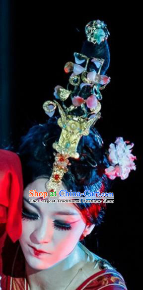 Traditional Chinese Classical Dance Wang Zhaojun Hair Accessories Fan Dance Wig Chignon Headdress for Women