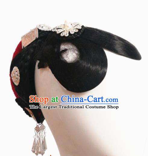 Traditional Chinese Classical Dance Wang Yu Hair Accessories Fan Dance Wig Chignon Headdress for Women
