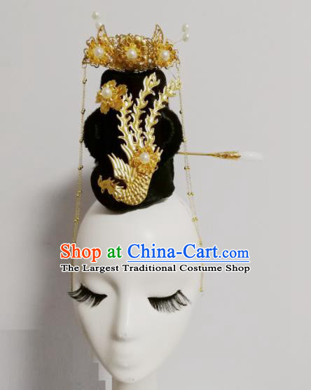 Traditional Chinese Classical Dance Lyrics of Autumn Wind Hair Accessories Water Sleeve Dance Wig Chignon Headdress for Women
