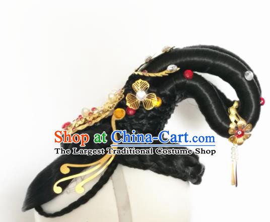 Traditional Chinese Classical Dance Ni Chang Dream Hair Accessories Water Sleeve Dance Wig Chignon Headdress for Women