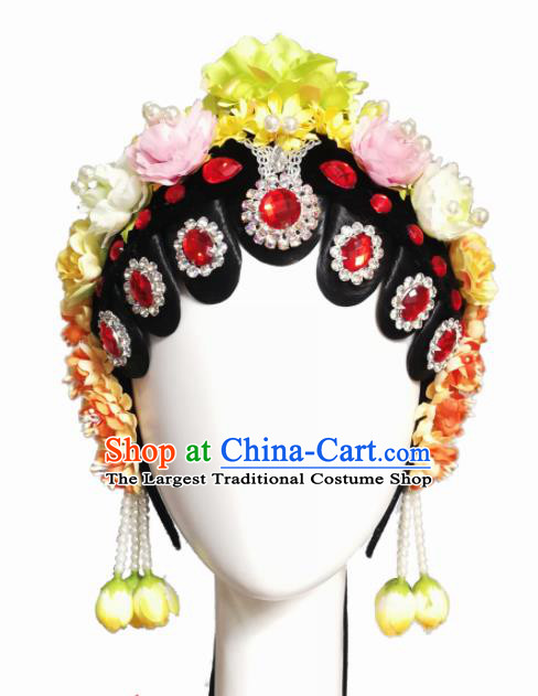 Chinese Traditional Classical Dance Beijing Opera Hair Accessories Fan Dance Wig Chignon Headdress for Women