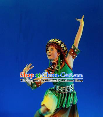 Chinese Traditional Dai Ethnic Dance Green Dress Nationality Dance Costume for Women