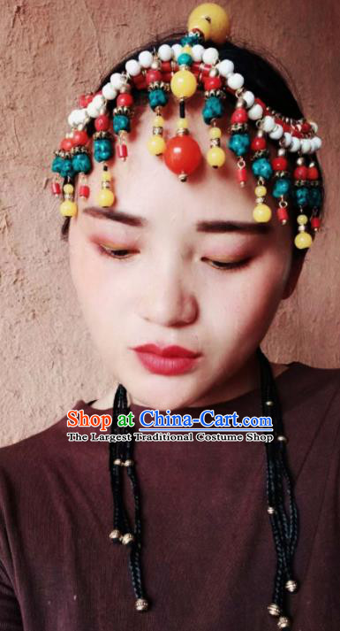 Chinese Traditional Zang Ethnic Tassel Hair Clasp Hair Accessories Tibetan Nationality Headwear for Women