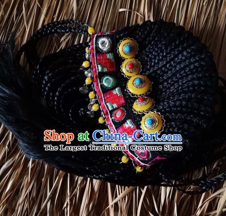 Chinese Traditional Zang Ethnic Knitted Hat Hair Accessories Tibetan Nationality Headwear for Women