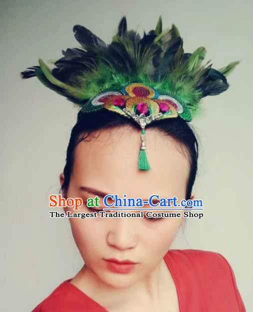 Chinese Traditional Dai Ethnic Green Feather Hair Claw Hair Accessories Minority Nationality Headwear for Women