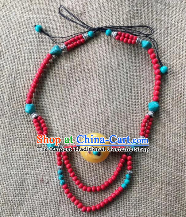 Chinese Traditional Tibetan Ethnic Red Beads Hair Clasp Hair Accessories Zang Minority Nationality Headwear for Women