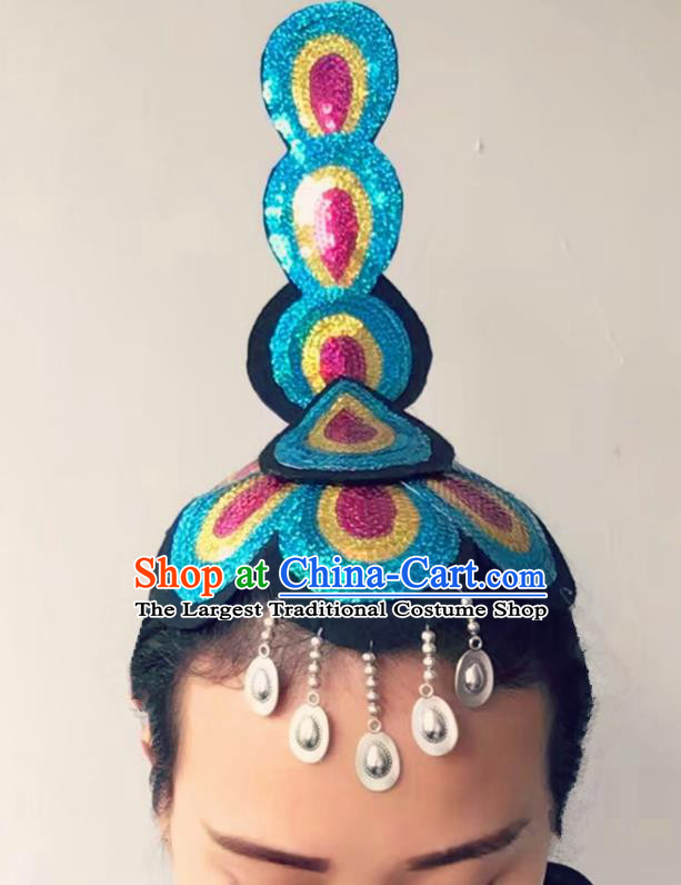 Chinese Traditional Dai Ethnic Hair Accessories Peacock Dance Blue Hair Claw Headwear for Women
