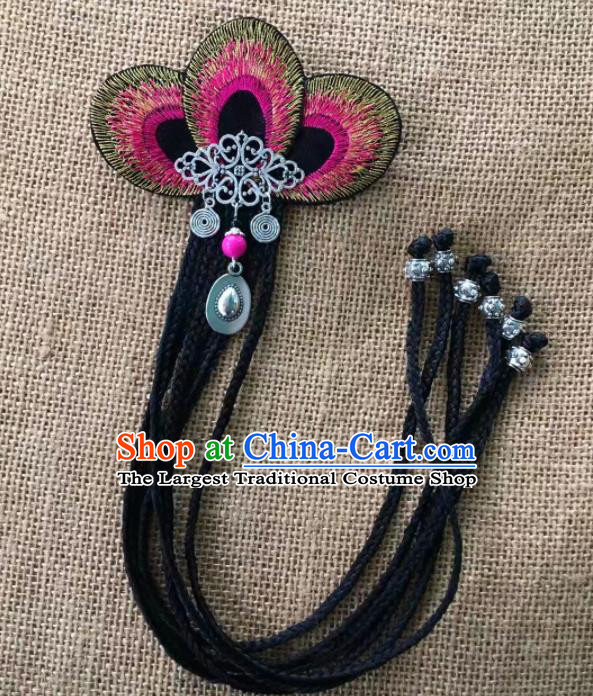 Chinese Traditional Dai Ethnic Rosy Embroidered Hair Accessories Minority Dance Hair Claw Headwear for Women