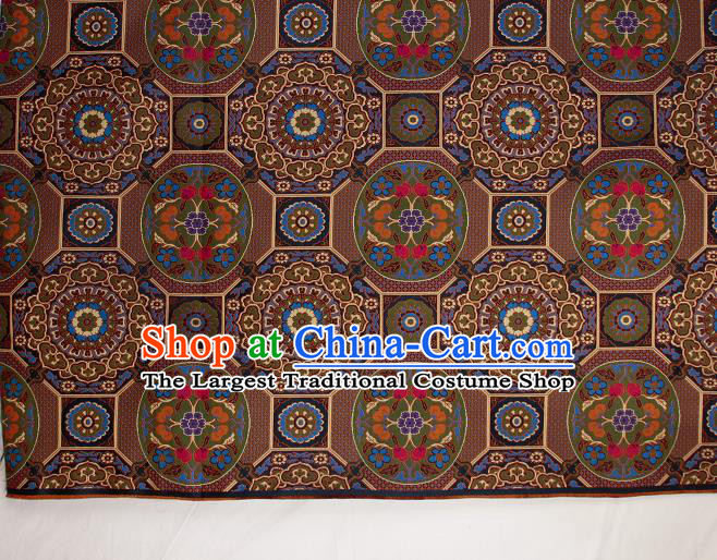 Asian Chinese Traditional Pattern Brown Brocade Buddhism Tibetan Robe Satin Fabric Chinese Silk Material