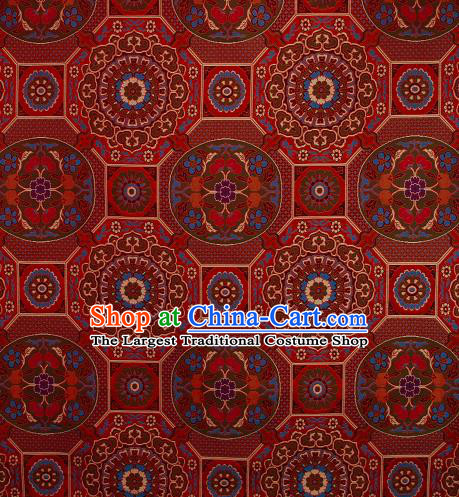 Asian Chinese Traditional Pattern Dark Red Brocade Buddhism Tibetan Robe Satin Fabric Chinese Silk Material