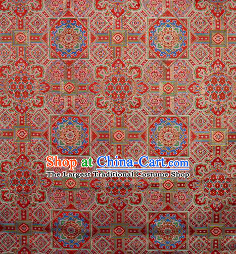 Asian Chinese Traditional Buddhism Pattern Red Brocade Tibetan Robe Satin Fabric Chinese Silk Material