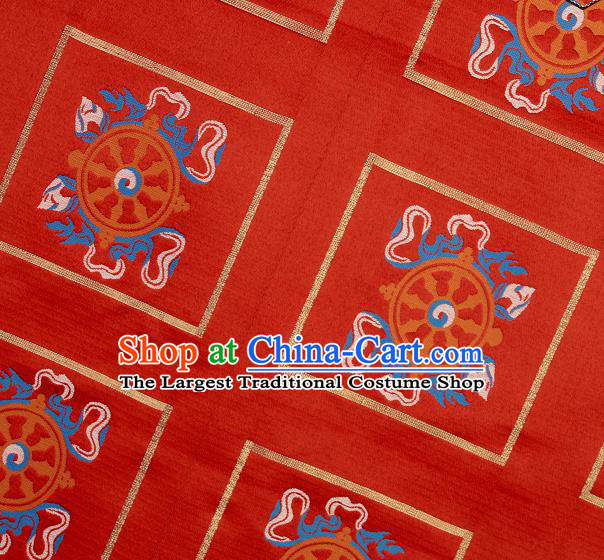 Asian Chinese Traditional Buddhism Wheel Pattern Red Brocade Tibetan Robe Satin Fabric Silk Material
