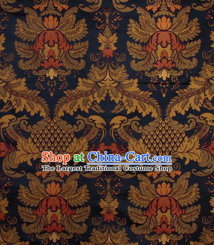 Asian Chinese Traditional Buddhism Flamboyant Pattern Navy Brocade Tibetan Robe Satin Fabric Silk Material