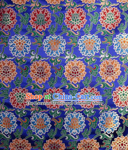 Asian Chinese Traditional Buddhism Lotus Pattern Royalblue Brocade Tibetan Robe Satin Fabric Silk Material