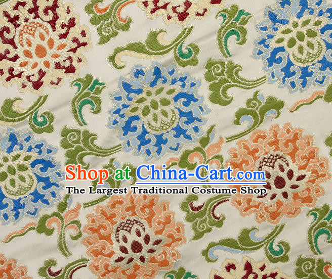 Asian Chinese Traditional Buddhism Lotus Pattern White Brocade Tibetan Robe Satin Fabric Silk Material