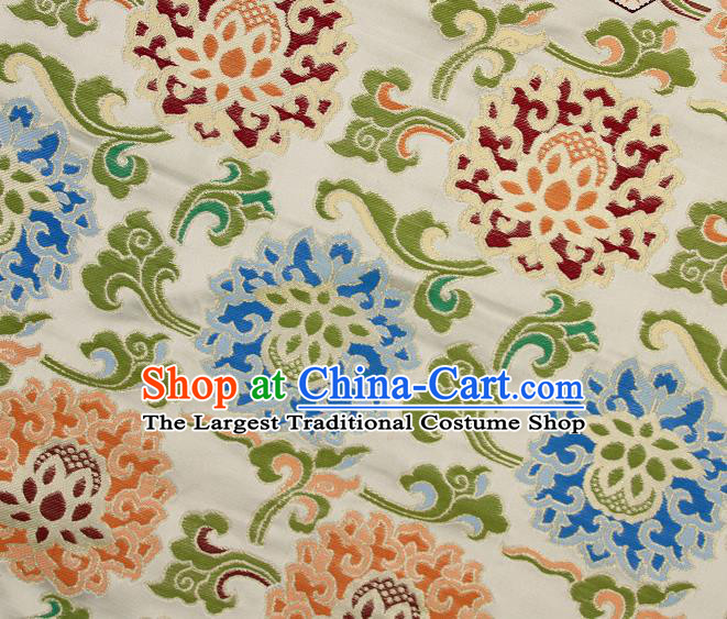 Asian Chinese Traditional Buddhism Lotus Pattern White Brocade Tibetan Robe Satin Fabric Silk Material
