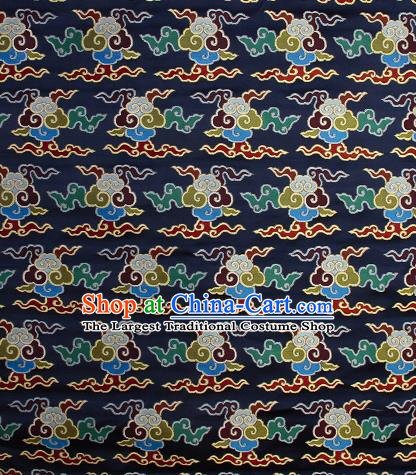 Asian Chinese Traditional Buddhism Auspicious Cloud Pattern Navy Brocade Tibetan Robe Satin Fabric Silk Material