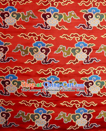 Asian Chinese Traditional Buddhism Auspicious Cloud Pattern Red Brocade Tibetan Robe Satin Fabric Silk Material