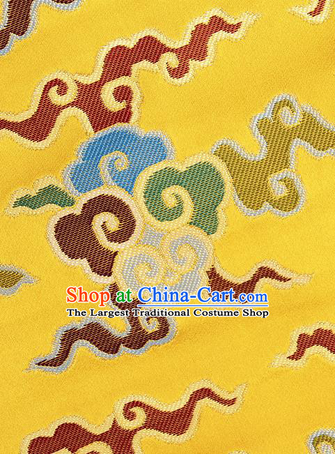 Asian Chinese Traditional Buddhism Auspicious Cloud Pattern Golden Brocade Tibetan Robe Satin Fabric Silk Material