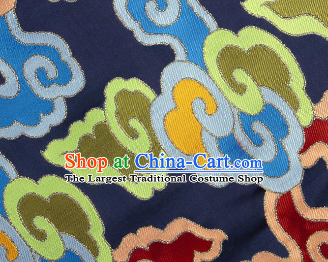 Asian Chinese Traditional Cloud Pattern Navy Brocade Tibetan Robe Satin Fabric Silk Material