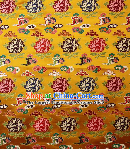 Asian Chinese Traditional Galsang Flower Pattern Golden Brocade Tibetan Robe Satin Fabric Silk Material