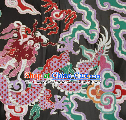 Asian Chinese Traditional Colorful Cloud Dragon Pattern Black Brocade Tibetan Robe Satin Fabric Silk Material