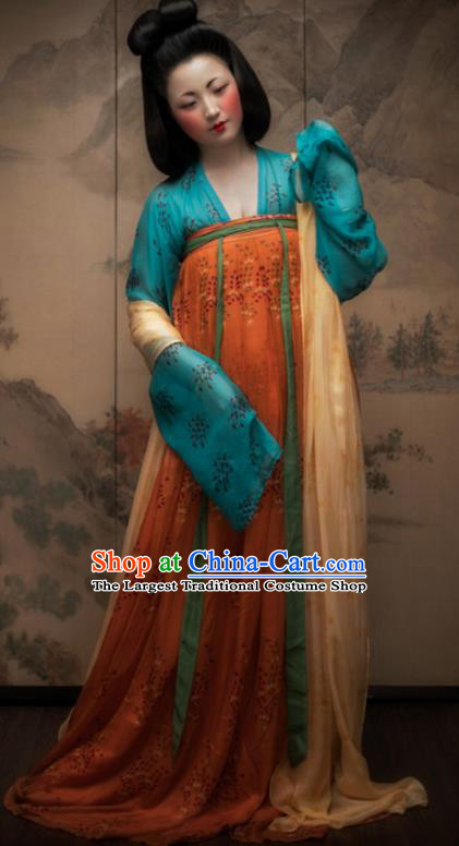 Traditional Chinese Tang Dynasty Court Maid Orange Hanfu Dress Ancient Palace Lady Replica Costumes for Women